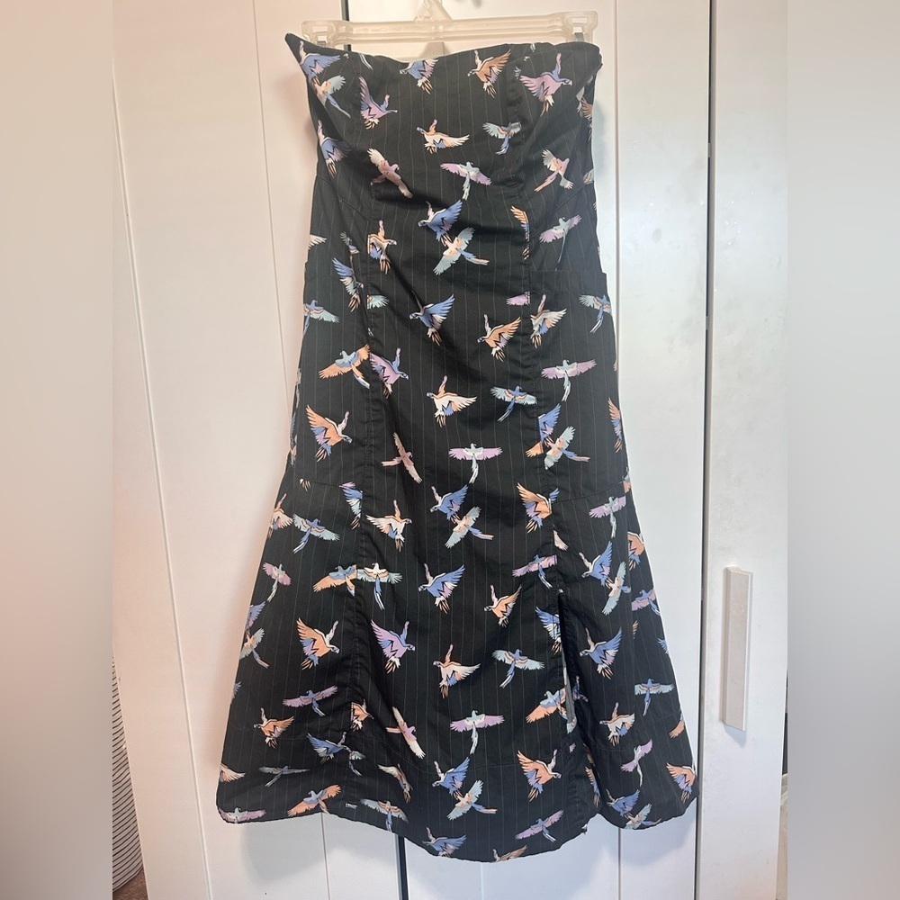 Free People Colorful Bird Print Strapless Mini Tube Dress Size 4 100% Cotton